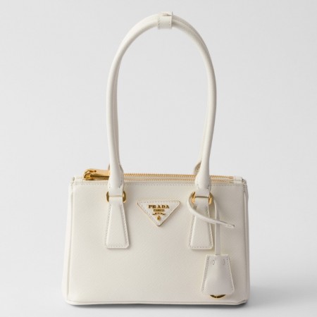 Prada Mini Galleria Shoulder Bag in White Saffiano Leather