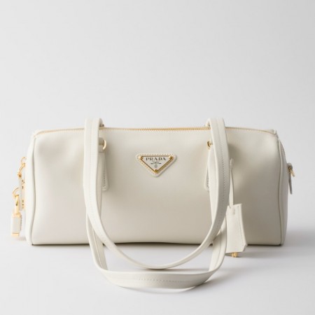 Prada Medium Top-handle Bag in White Leather with Padlock