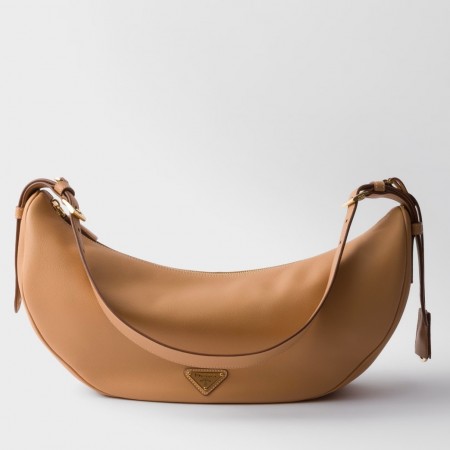 Prada Demi-lune Large Shoulder Bag in Brown Leather