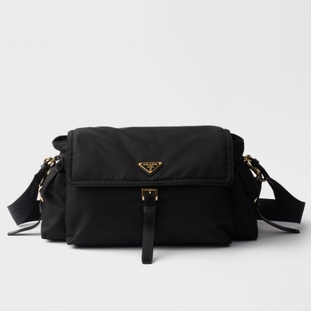 Prada Explore Large Flap Shoulder Bag in Black Re-Nylon