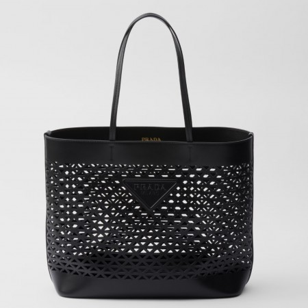 Prada Large Tote Bag in Black Perforated Leather 