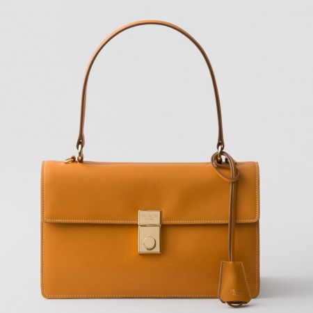 Prada Soft Sound Medium Shoulder Bag in Amber Calfskin