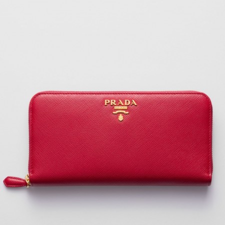 Prada Zip Around Wallet in Red Saffiano Calfskin