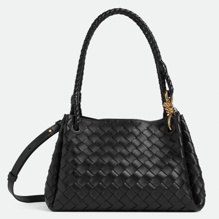 Bottega Veneta Parachute Medium Bag in Black Intrecciato Lambskin