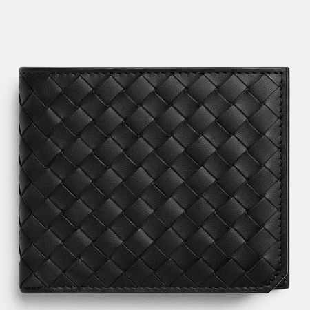 Bottega Veneta Bi-fold Wallet with Coin Purse in Black Intrecciato Calfskin