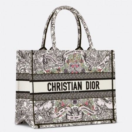 Dior Medium Book Tote Bag in Multicolor Dior Around the World Embroidery