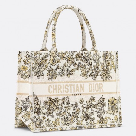 Dior Medium Book Tote Bag in Gold Millefiori Unicorn Embroidery