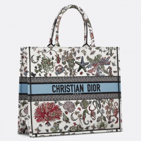 Dior Large Book Tote Bag in Multicolor Cabinet de Curiosites Embroidery 