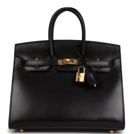 Hermes Birkin 25 Sellier Handmade Bag In Black Box Calfskin