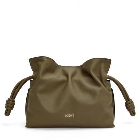 Loewe Mini Flamenco Clutch Bag in Khaki Green Nappa Calfskin