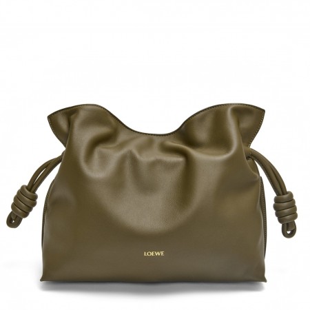 Loewe Flamenco Clutch Bag in Khaki Green Nappa Calfskin