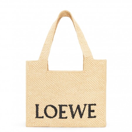 Loewe Small LOEWE Font Tote in Natural Raffia