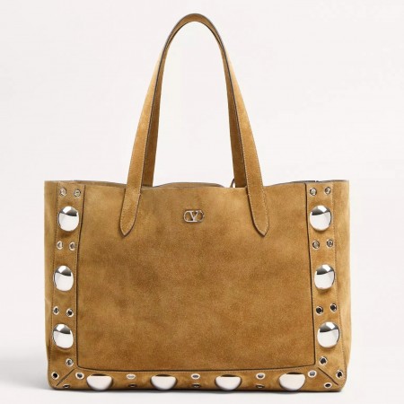 Valentino Nellcote Medium Shopping Bag in Brown Suede Calfskin