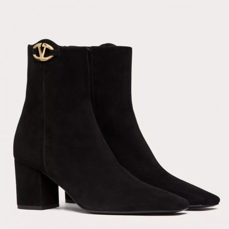 Valentino VLogo The Bold Edition Ankle Boots 70mm in Black Suede Leather