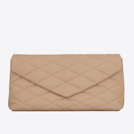 Saint Laurent Sade Puffer Envelope Clutch In Beige Lambskin
