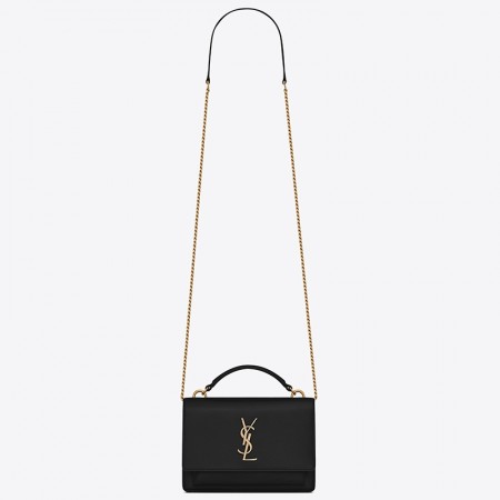 Saint Laurent WOC Sunset Chain Wallet In Black Calfskin