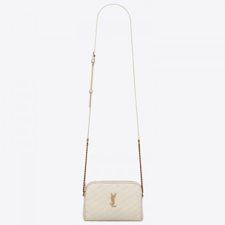 Saint Laurent Gaby Zipped Pouch in White Quilted Lambskin