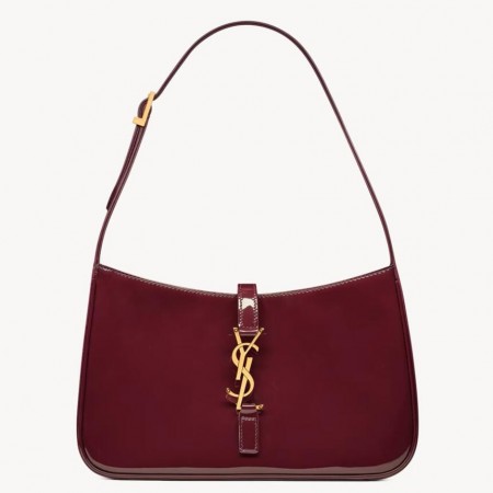 Saint Laurent Le 5 À 7 Hobo Bag in Bordeaux Patent Calfskin