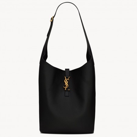 Saint Laurent Le 5 À 7 Hobo Bag in Black Grained Leather