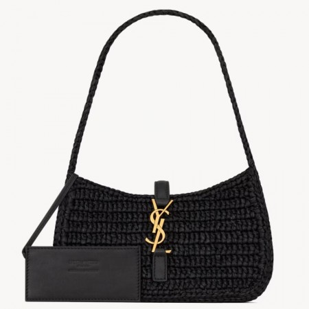 Saint Laurent Le 5 À 7 Hobo Mini Bag in Black Raffia