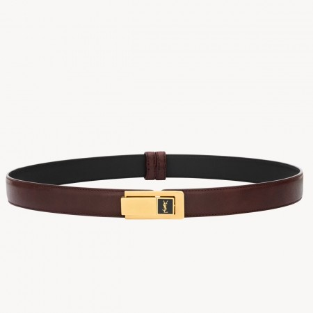 Saint Laurent Charniere Buckle Belt 25MM in Bordeaux Leather