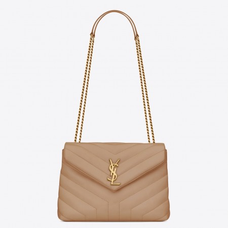 Saint Laurent Loulou Small Bag In Dark Beige Leather