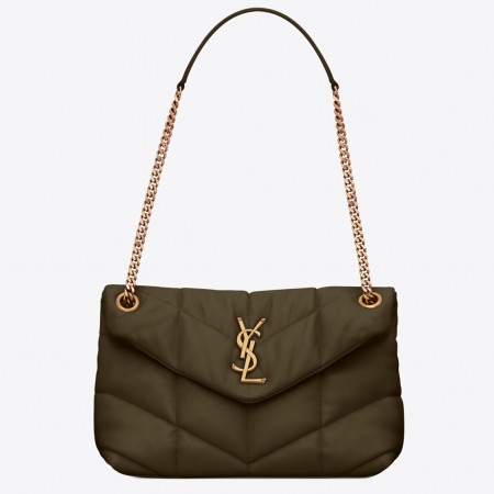 Saint Laurent Loulou Puffer Small Bag In Green Lambskin
