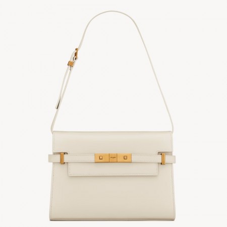 Saint Laurent Manhattan Small Shoulder Bag in White Calfskin
