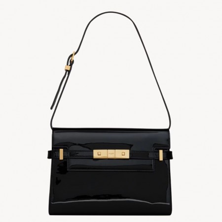 Saint Laurent Manhattan Small Shoulder Bag in Black Patent Calfskin