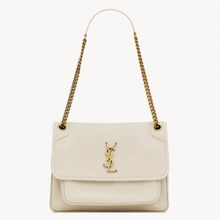 Saint Laurent Niki Medium Chain Bag in White Grained Lambskin