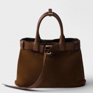 Prada Buckle Medium Bag with Belt in Cocoa Suede Calfskin