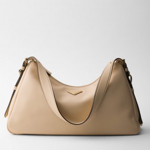 Prada Aimee Large Shoulder Bag in Travertine Leather 