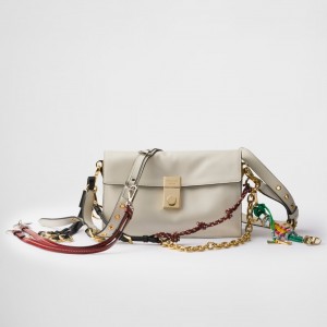 Prada Soft Sound Large Bag with Charms in White Leather