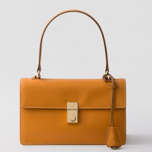 Prada Soft Sound Medium Shoulder Bag in Amber Calfskin