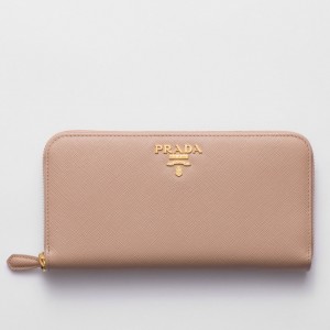 Prada Zip Around Wallet in Powder Pink Saffiano Calfskin