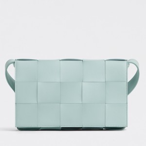 Bottega Veneta Cassett Bag In Teal Washed Intrecciato Lambskin