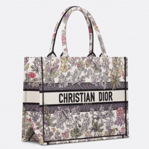 Dior Medium Book Tote Bag in Multicolor Millefiori Unicorn Embroidery