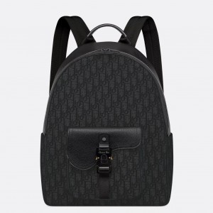 Dior Saddle Zip Backpack in Black Oblique Jacquard 