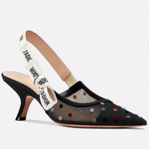 Dior J’Adior Tulle Slingback Embroidered With Mini Velvet Polka Dots