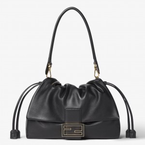 Fendi Mamma Baguette Large Bag in Black Nappa Leather