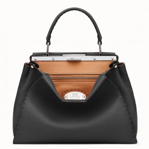 Fendi Selleria Peekaboo Medium Bag In Black Roman Leather