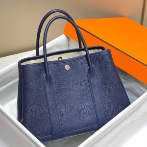 Hermes Garden Party 30 Bag In Blue Saphir Taurillon Leather 