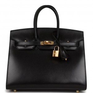 Hermes Birkin 25 Sellier Handmade Bag In Black Box Calfskin