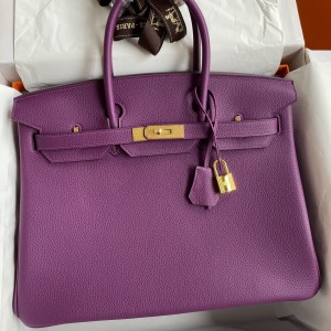 Hermes Birkin 35 Retourne Handmade Bag in Anemone Clemence Leather 