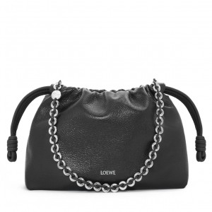 Loewe Medium Flamenco Purse in Black Deerskin 