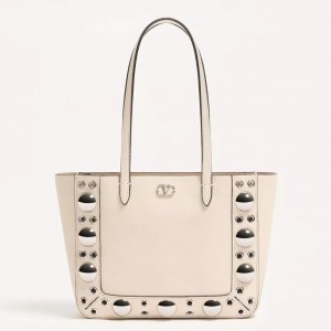 Valentino Nellcote Mini Shopping Bag in White Grained Calfskin
