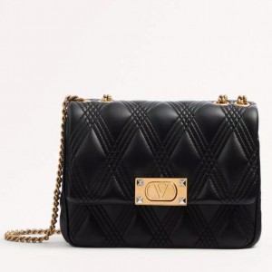 Valentino Quiltie 67 Meidum Shoulder Bag in Black Leather