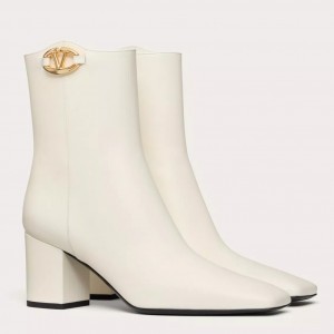 Valentino VLogo The Bold Edition Ankle Boots 70mm in White Calfskin