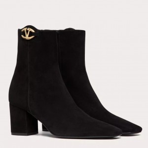 Valentino VLogo The Bold Edition Ankle Boots 70mm in Black Suede Leather