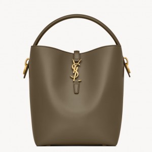 Saint Laurent Le 37 Large Bucket Bag in Dark Green Leather